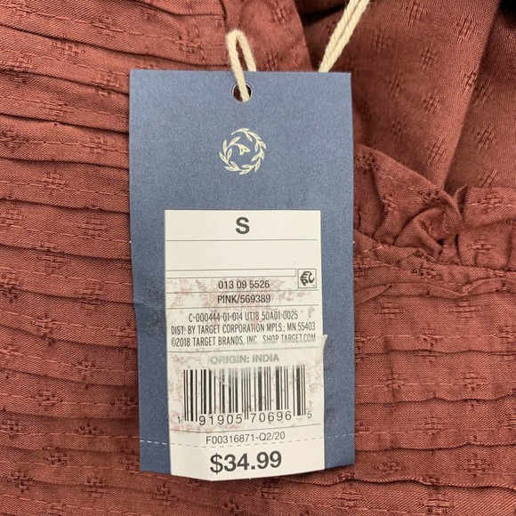 Universal Thread Midi Dress Size S Crew Neck Boho Long Sleeve Ruffle Flowy Pink - Picture 11 of 12